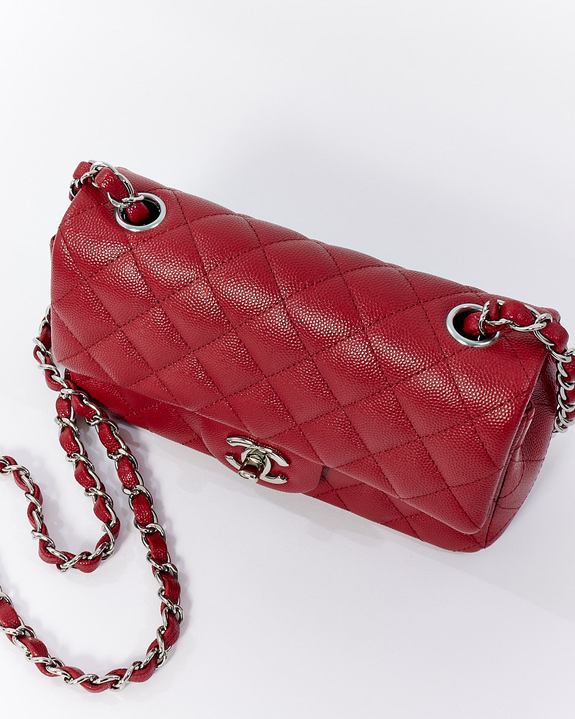 Chanel Red Caviar Quilted Mini Rectangular Classic Flap Bag