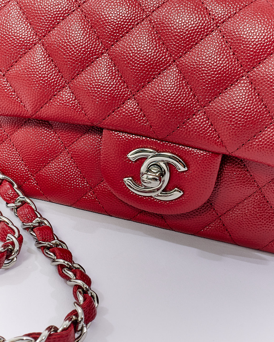 Chanel Red Caviar Quilted Mini Rectangular Classic Flap Bag