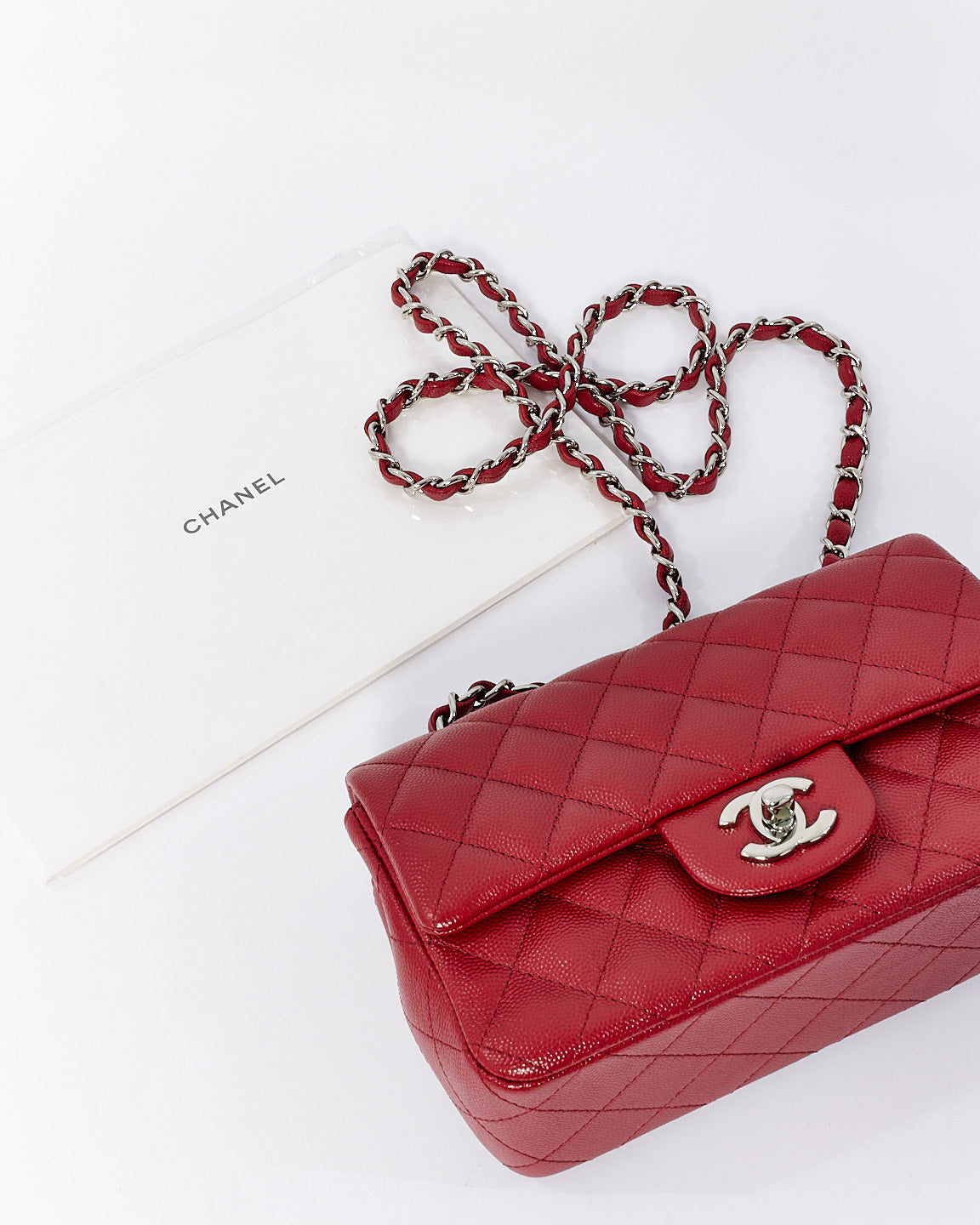 Chanel Red Caviar Quilted Mini Rectangular Classic Flap Bag