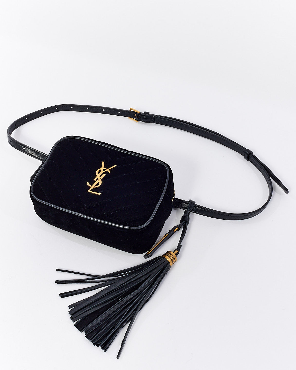 Saint Laurent Black Velvet Matelassé Monogram Lou Belt Bag