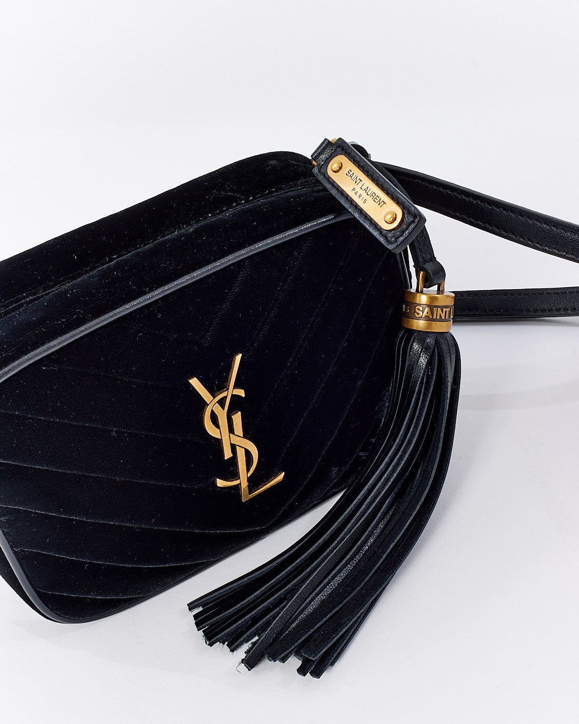 Saint Laurent Black Velvet Matelassé Monogram Lou Belt Bag