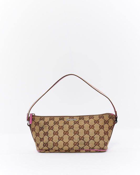 Gucci Pink Brown GG Monogram Canvas Boat Pochette