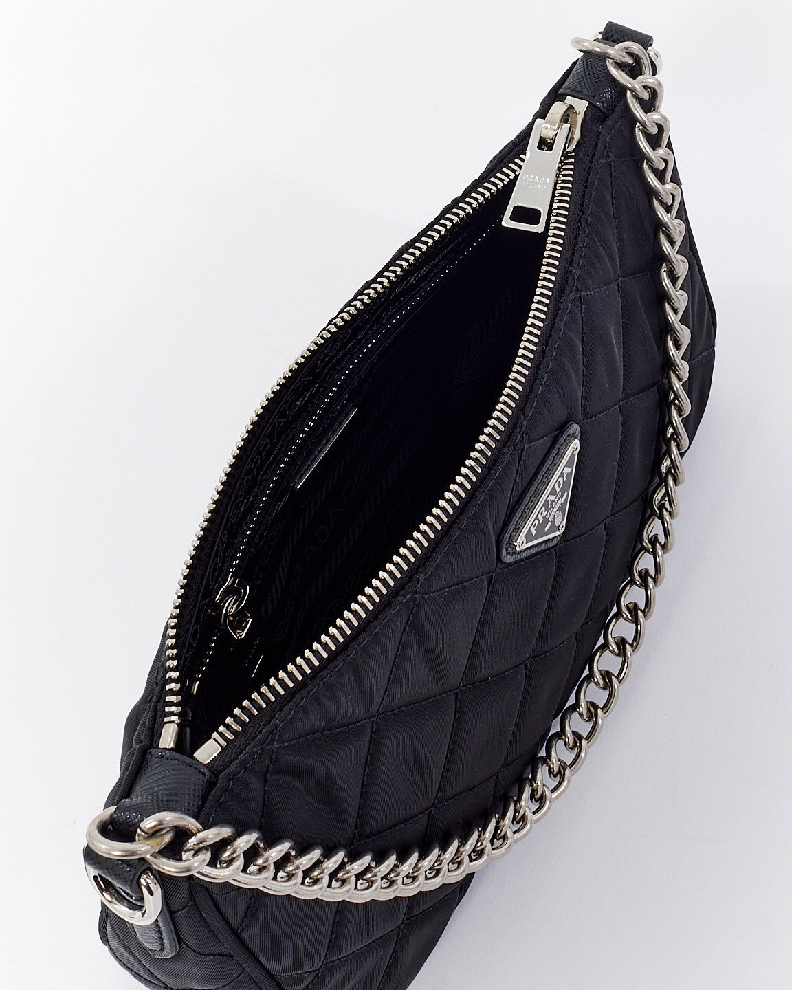 Prada Black Tessuto Nylon Quilted Chain Crossbody Bag