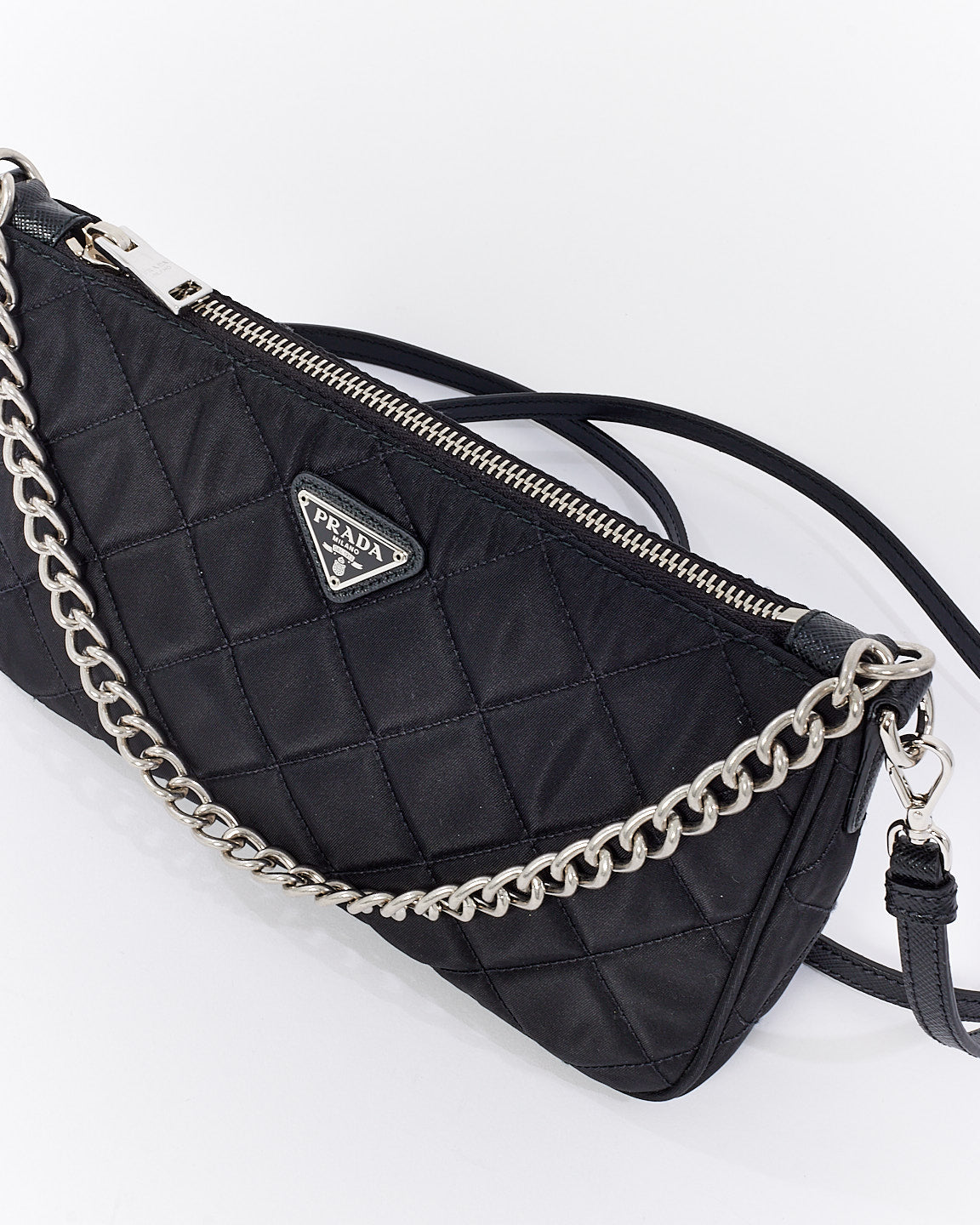 Prada Black Tessuto Nylon Quilted Chain Crossbody Bag