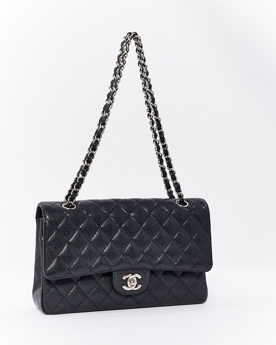 Chanel Black Leather Caviar Medium Classic Double Flap Bag