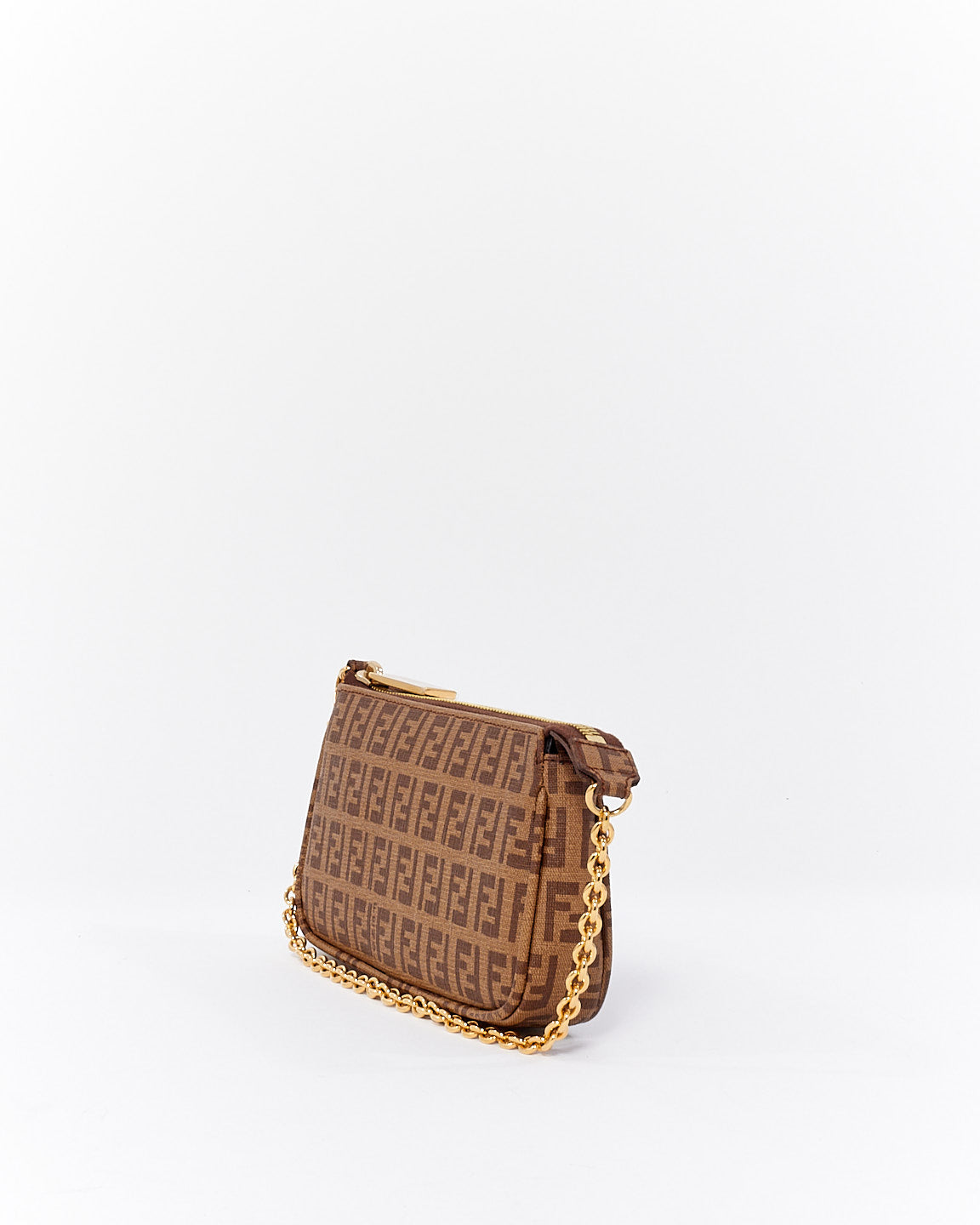 Fendi Brown Zucchino Coated Canvas Mini Chain Pochette Bag