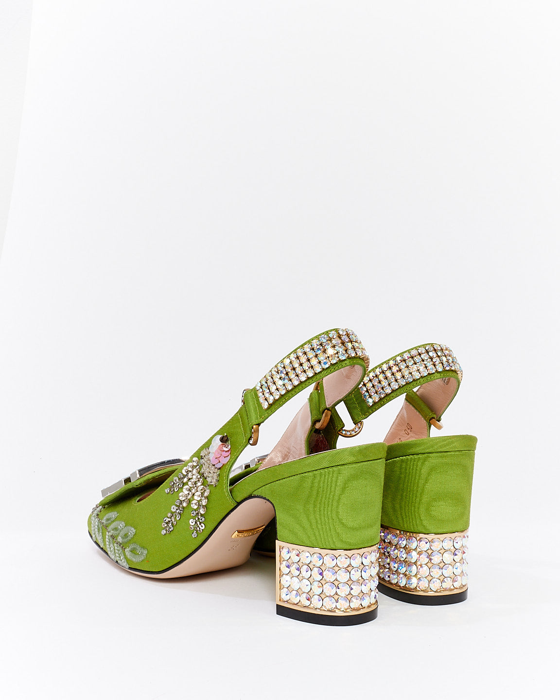 Gucci Green Fabric Crystal Embellished Madelyn Slingback Pumps - 38