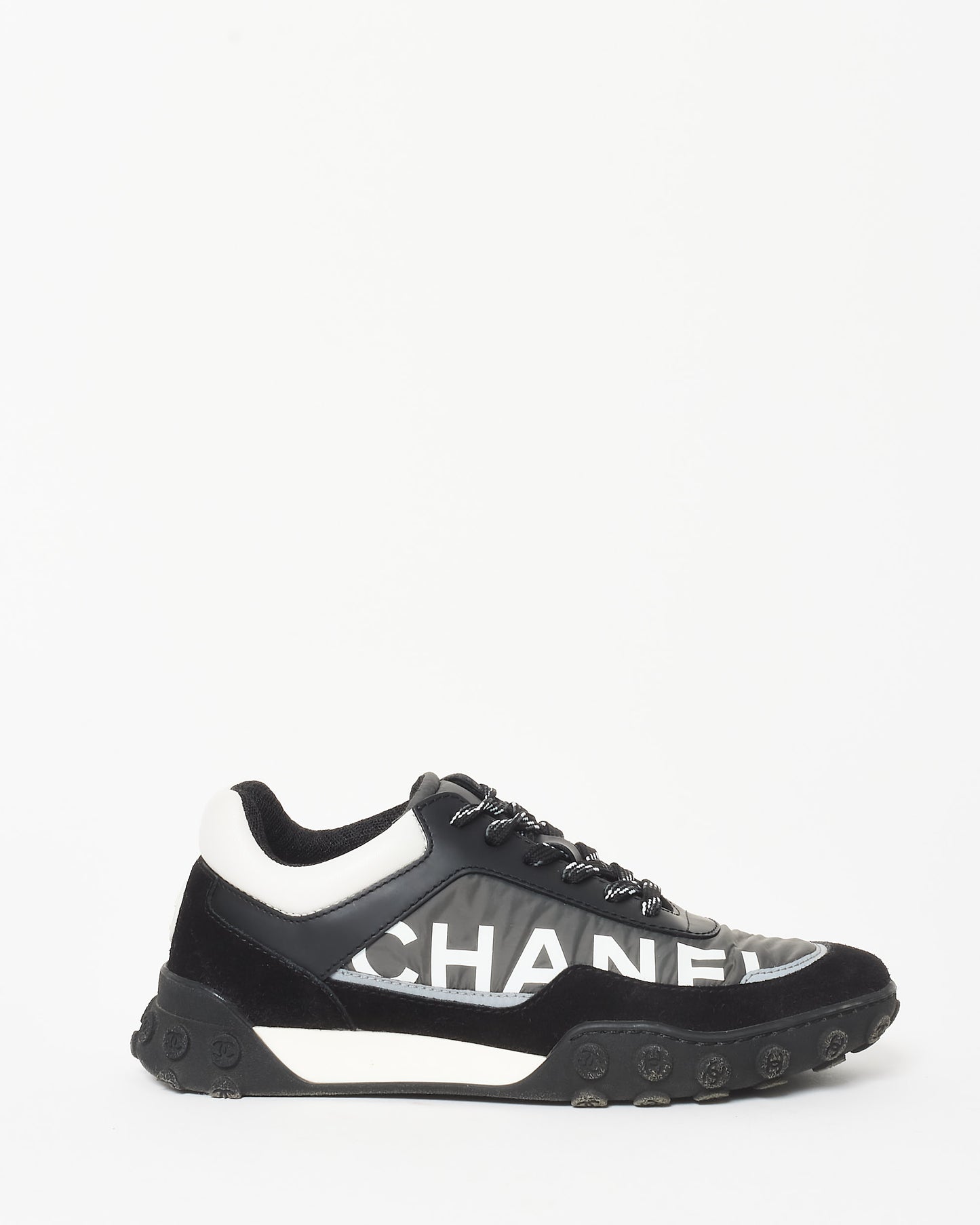 Chanel Black Grey & White Nylon Logo Sneakers - 36