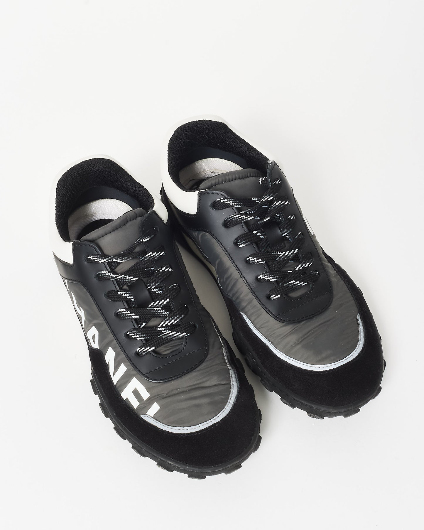 Chanel Black Grey & White Nylon Logo Sneakers - 36