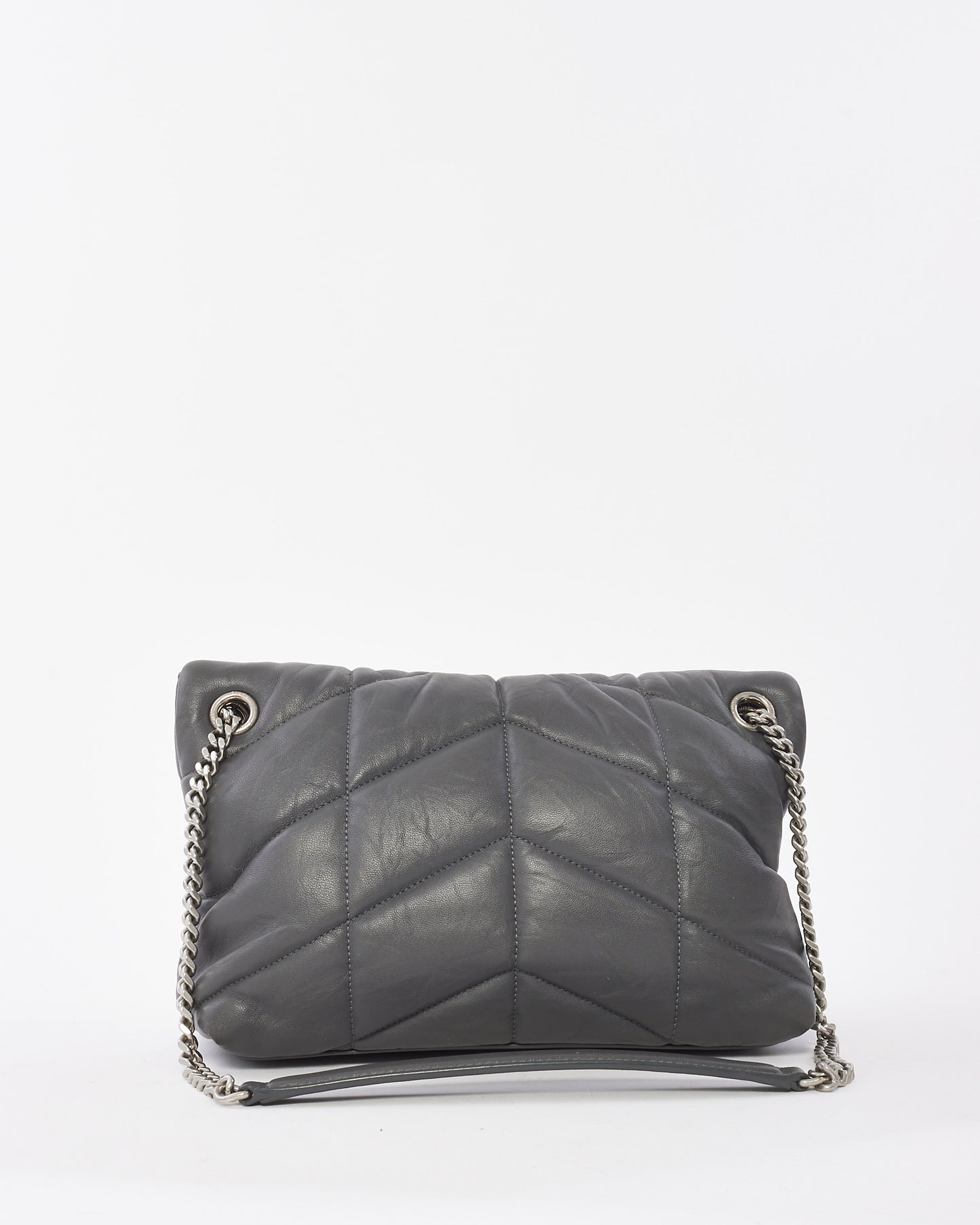 Saint Laurent Grey Leather Small Lou Puffer Shoulder Bag