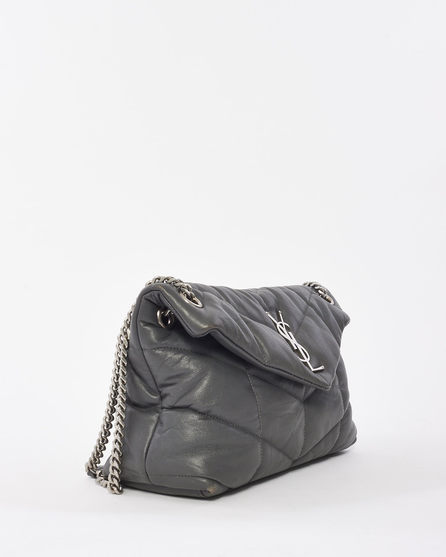 Saint Laurent Grey Leather Small Lou Puffer Shoulder Bag