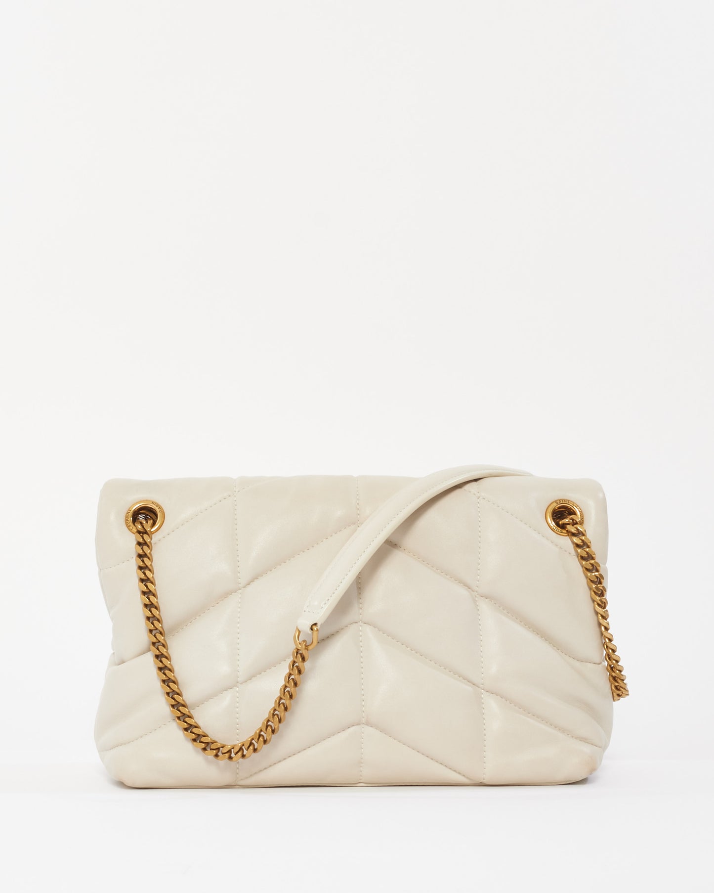 Saint Laurent Off White Leather Small Loulou Puffer Bag