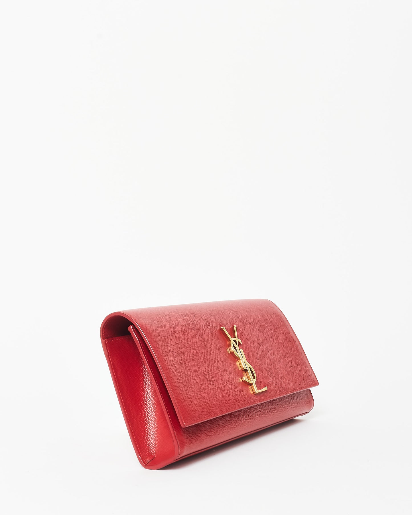 Saint Laurent Red Grained Leather Kate Clutch GHW