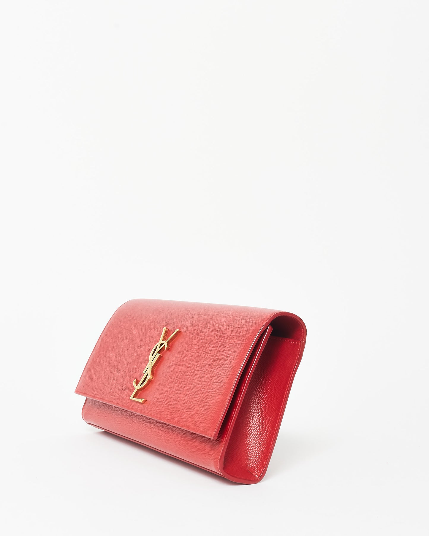 Saint Laurent Red Grained Leather Kate Clutch GHW