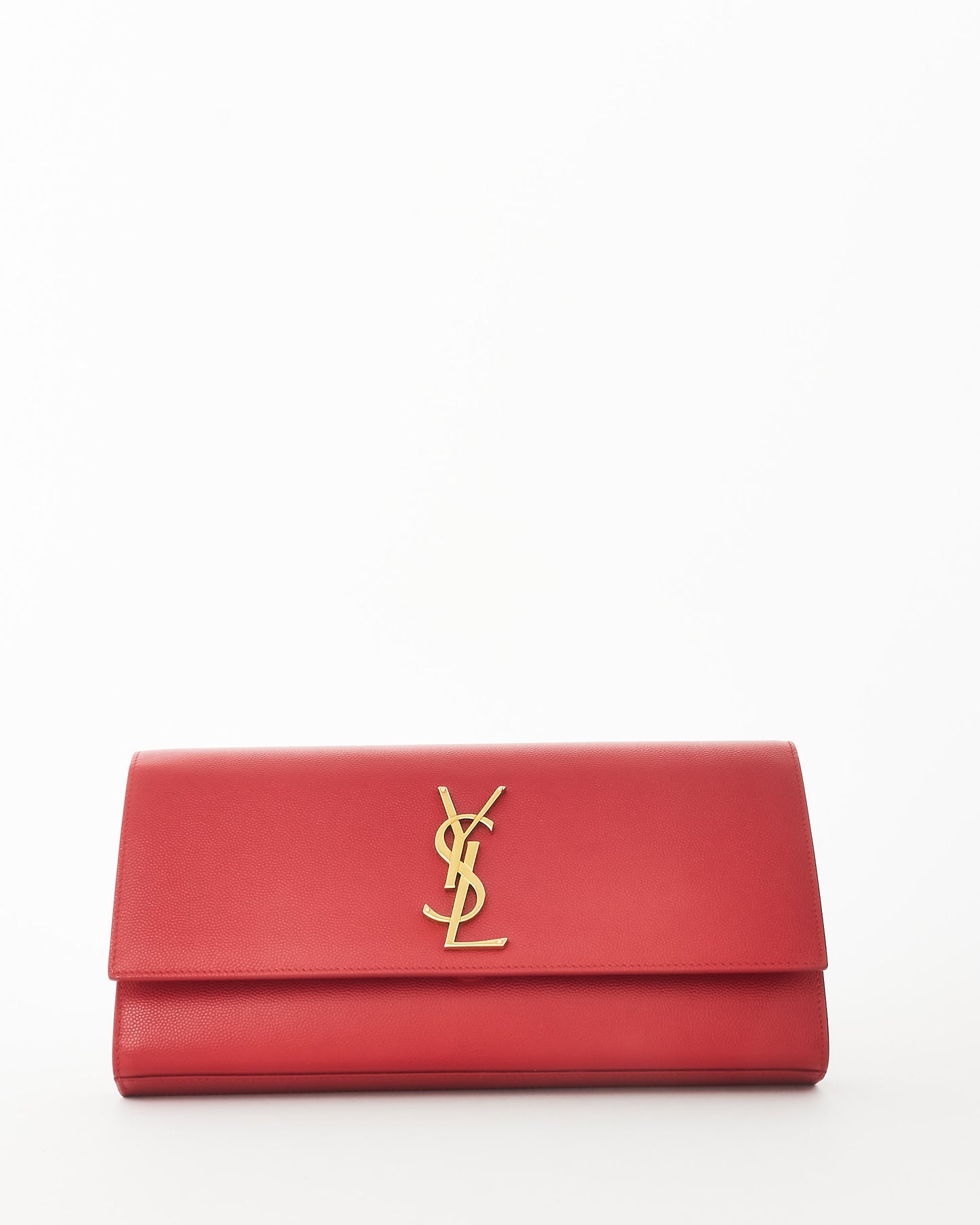 Saint Laurent Red Grained Leather Kate Clutch GHW