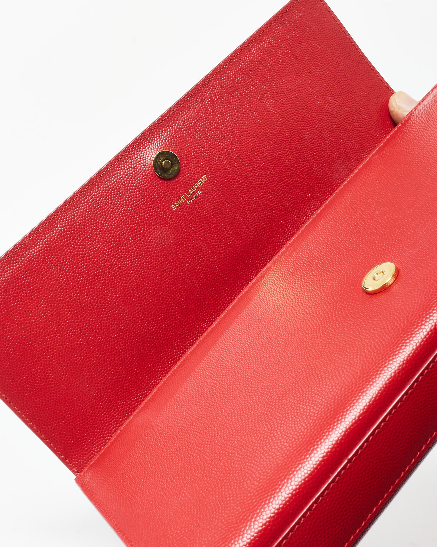 Saint Laurent Red Grained Leather Kate Clutch GHW