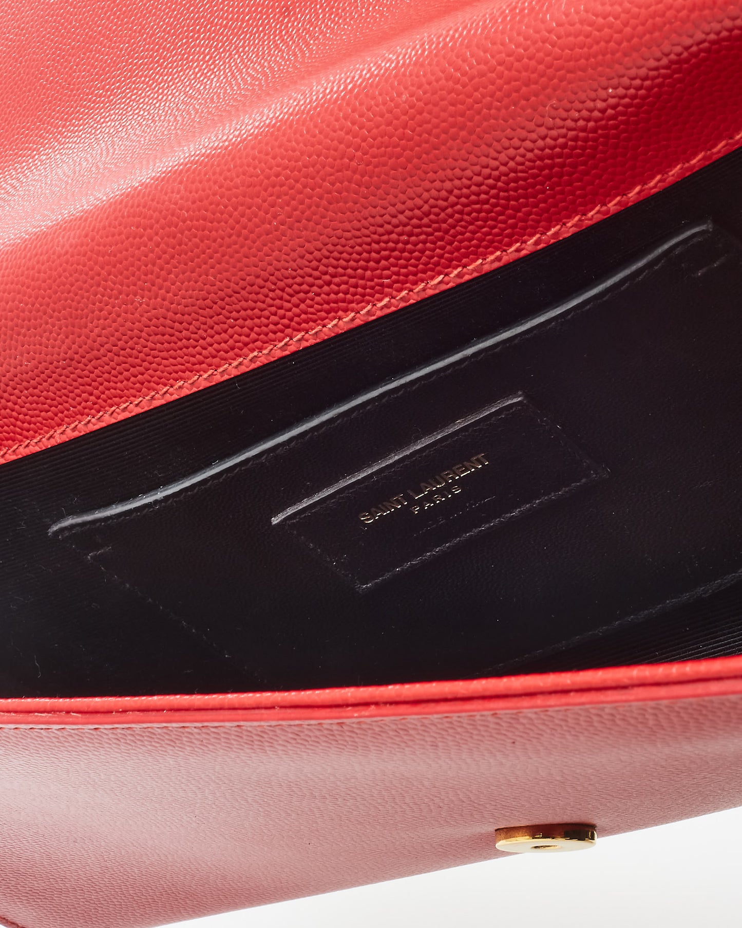 Saint Laurent Red Grained Leather Kate Clutch GHW