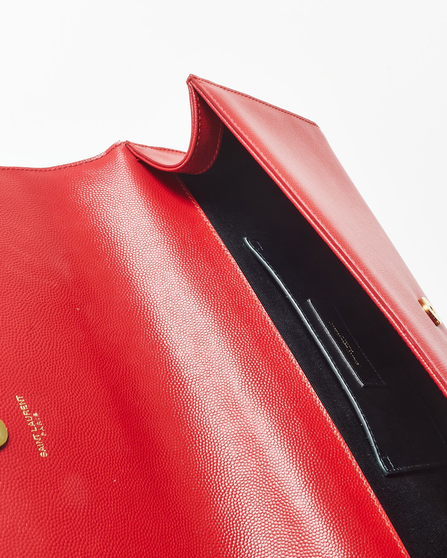 Saint Laurent Red Grained Leather Kate Clutch GHW