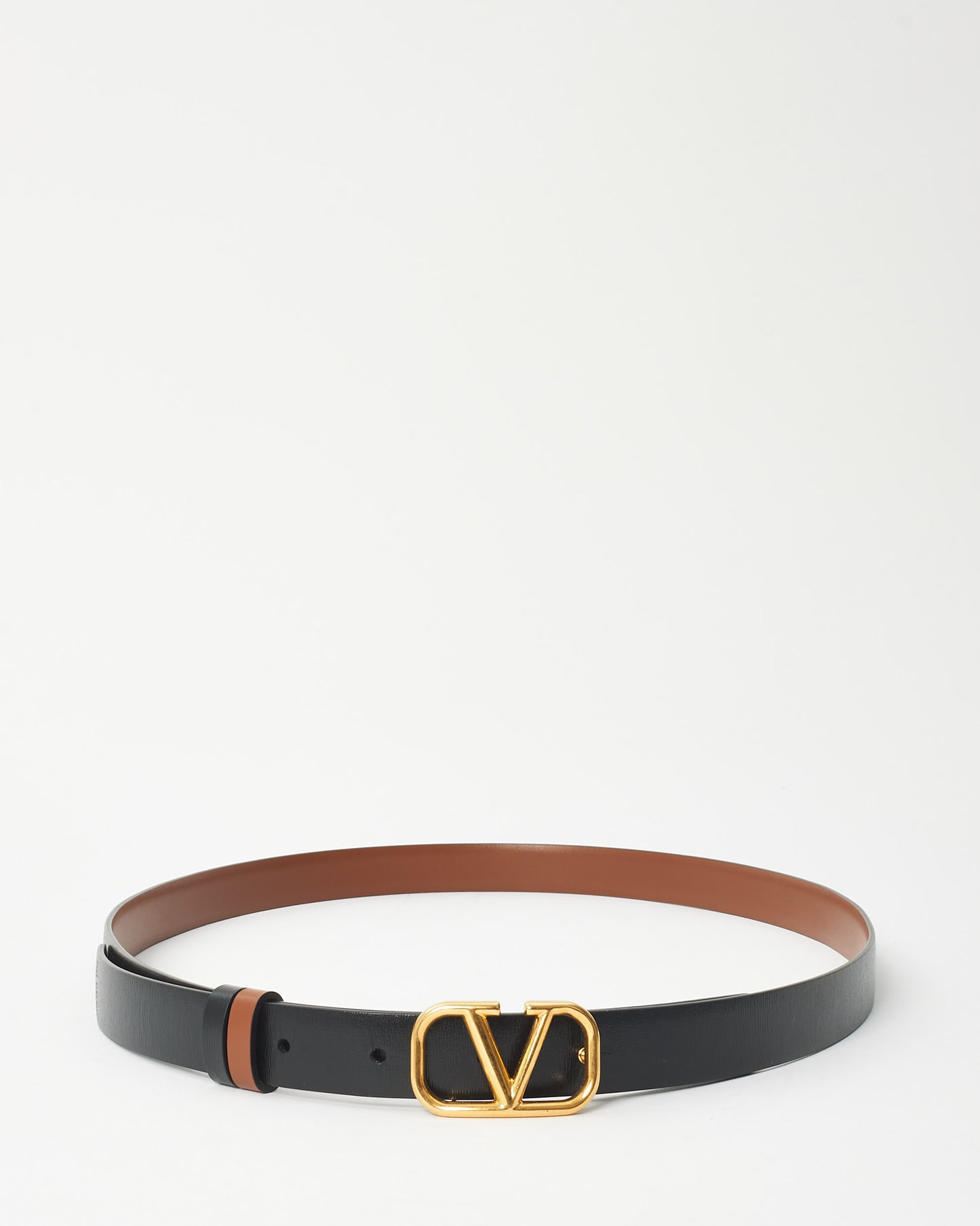 Valentino Black & Brown Leather Reversible V Logo Thin Belt - 120