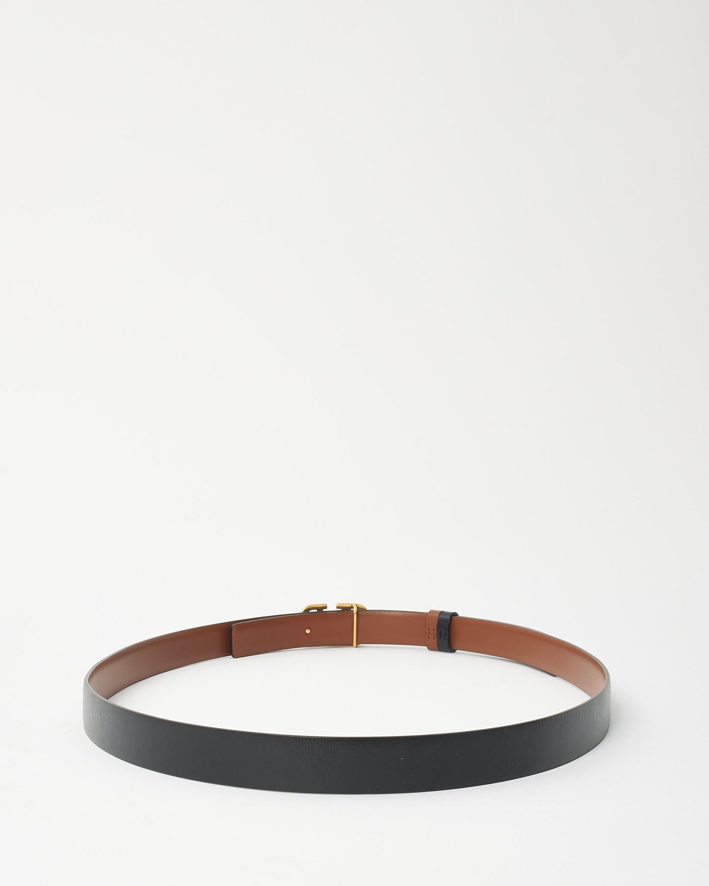 Valentino Black & Brown Leather Reversible V Logo Thin Belt - 120