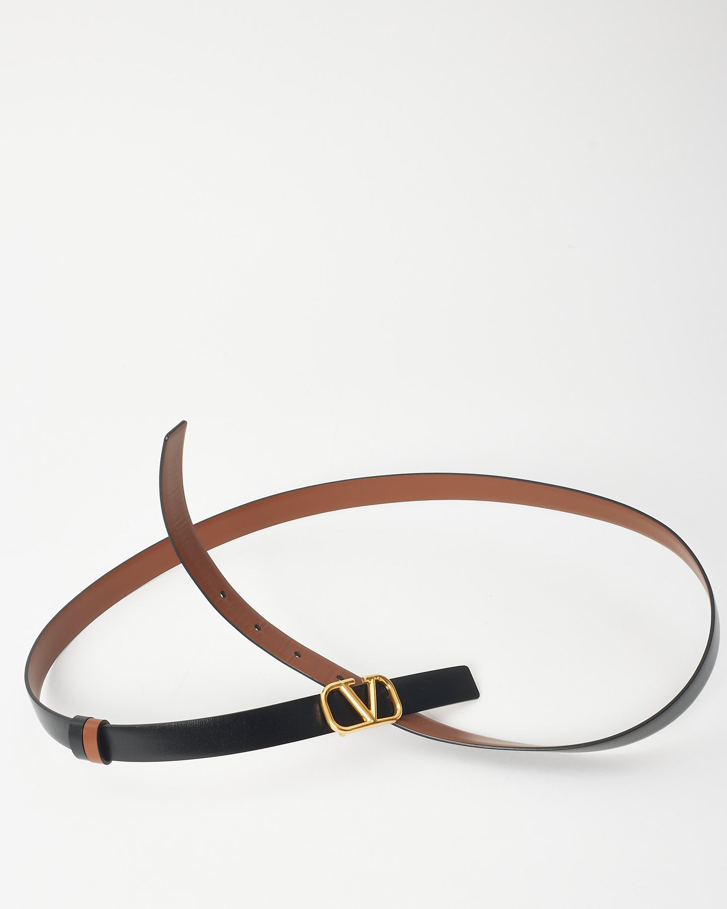 Valentino Black & Brown Leather Reversible V Logo Thin Belt - 120