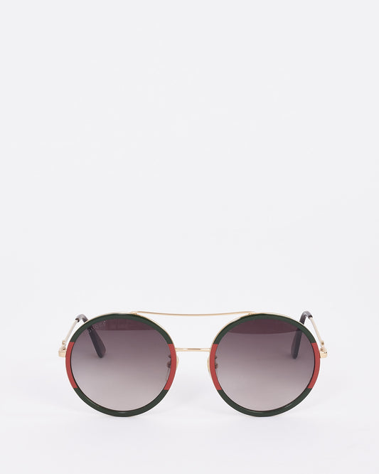 Lunettes de soleil rondes en métal vert et rouge Gucci GG0061S