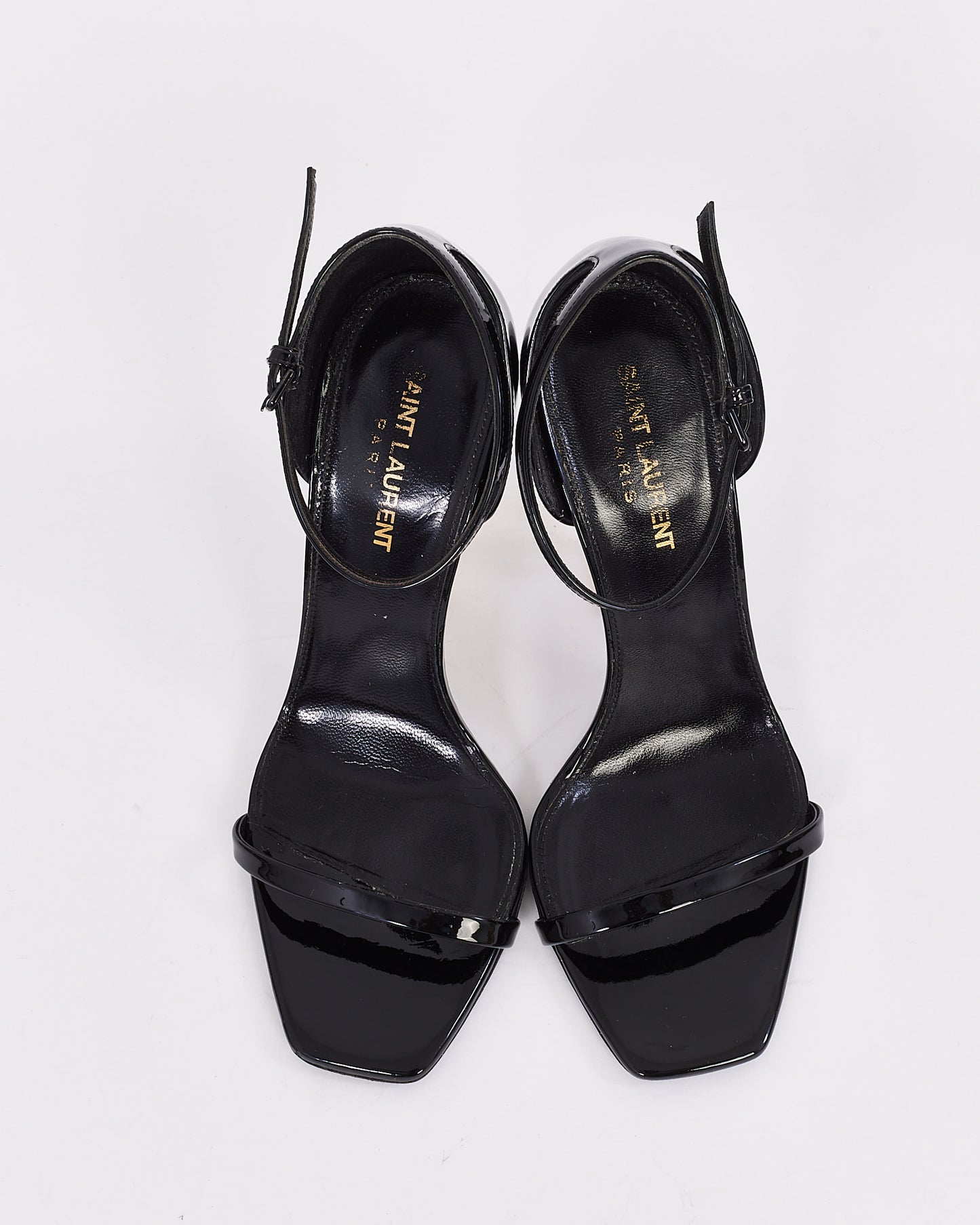 Saint Laurent Black Patent Leather YSL Opyum Sandals - 38.5