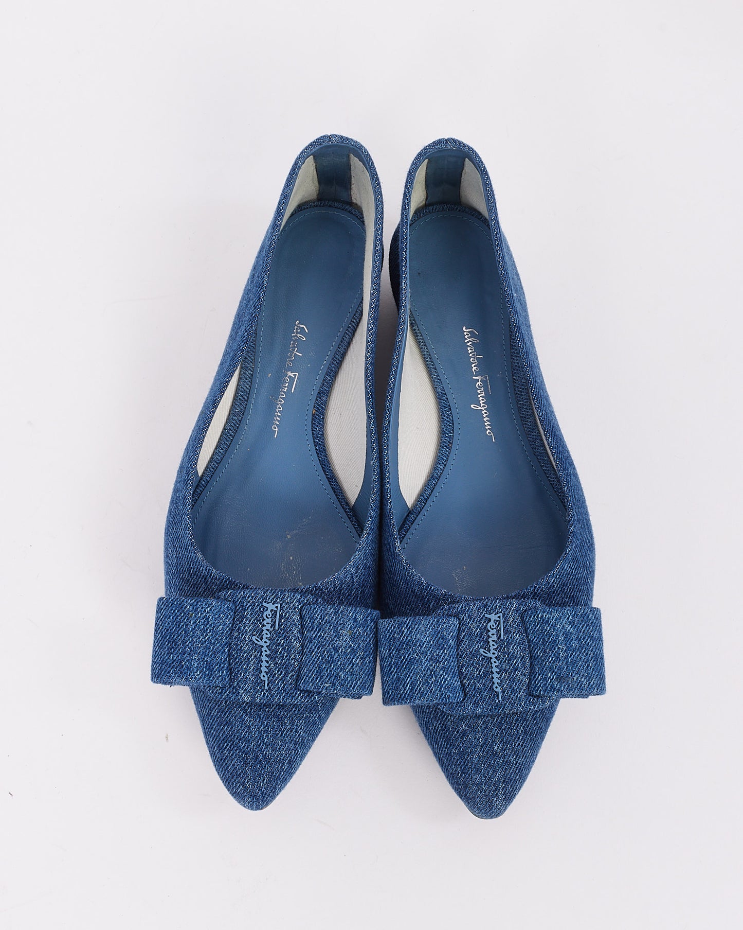 Salvatore Ferragamo Blue Denim Vara Bowl Ballet Flats - 37