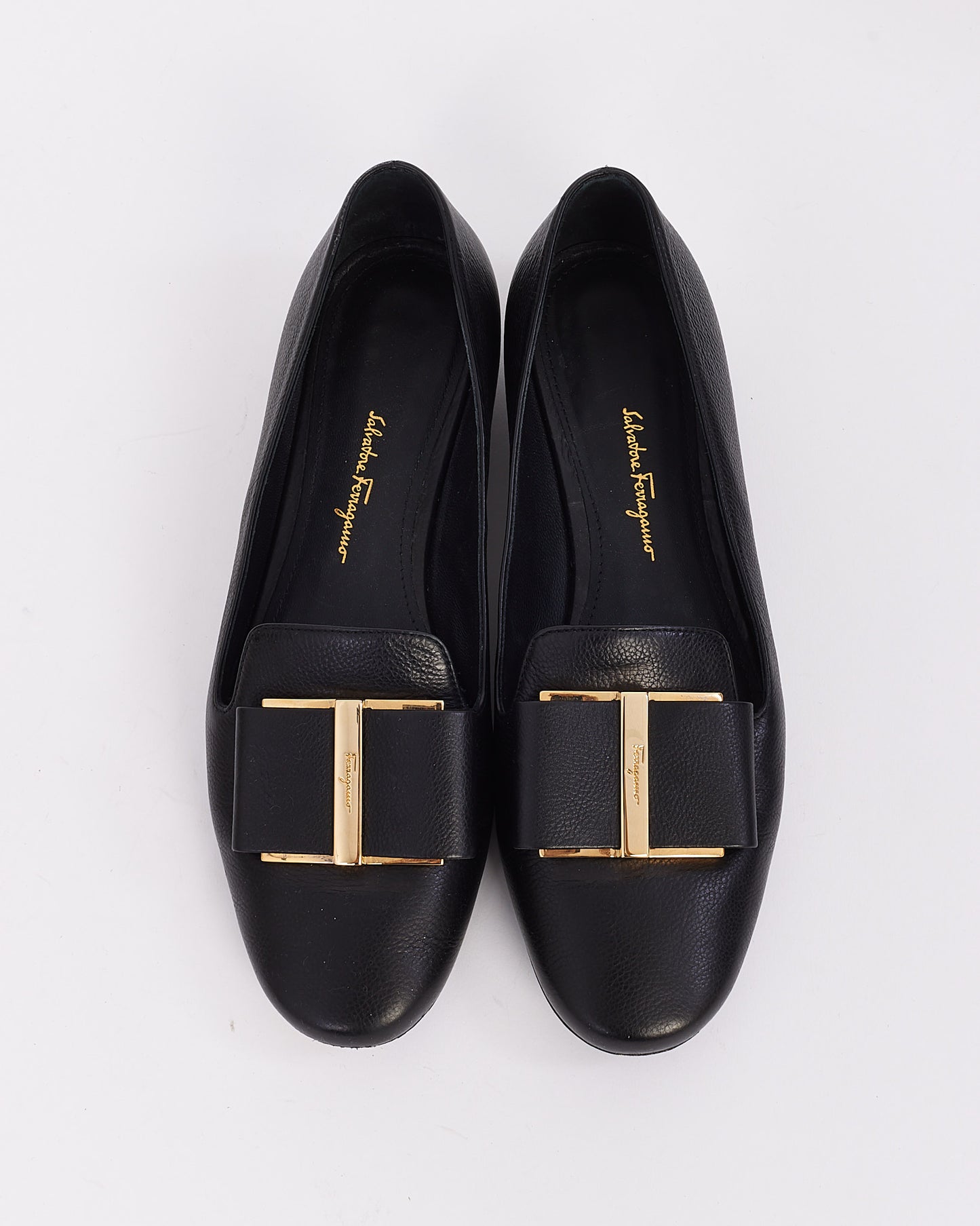 Salvatore Ferragamo Black Leather Sarno Bow Accent Loafers - 37.5