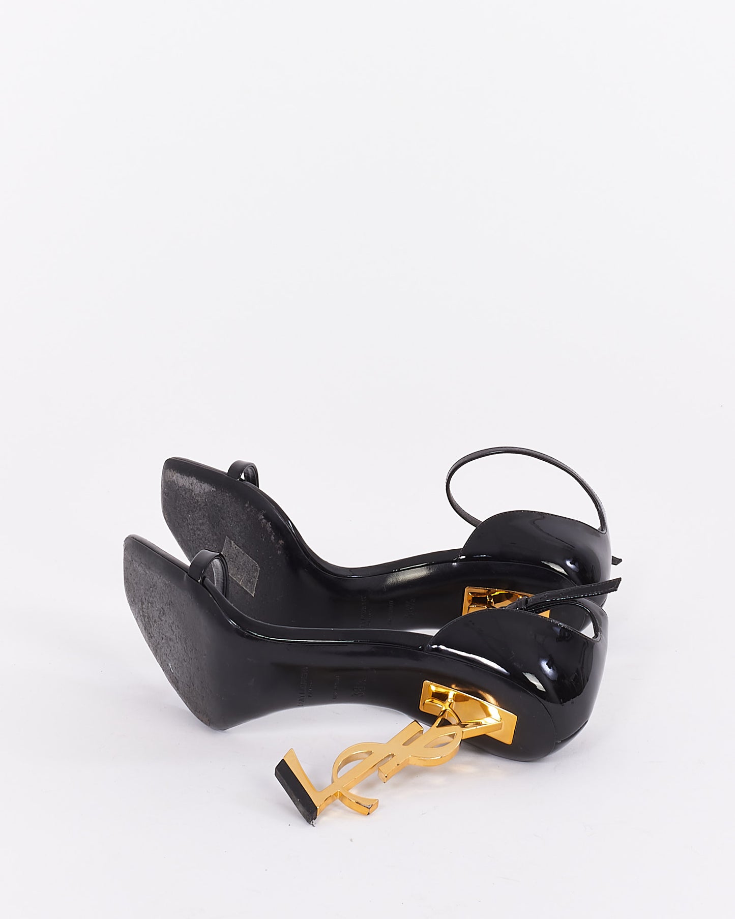 Saint Laurent Black Patent Leather YSL Opyum Sandals - 38.5