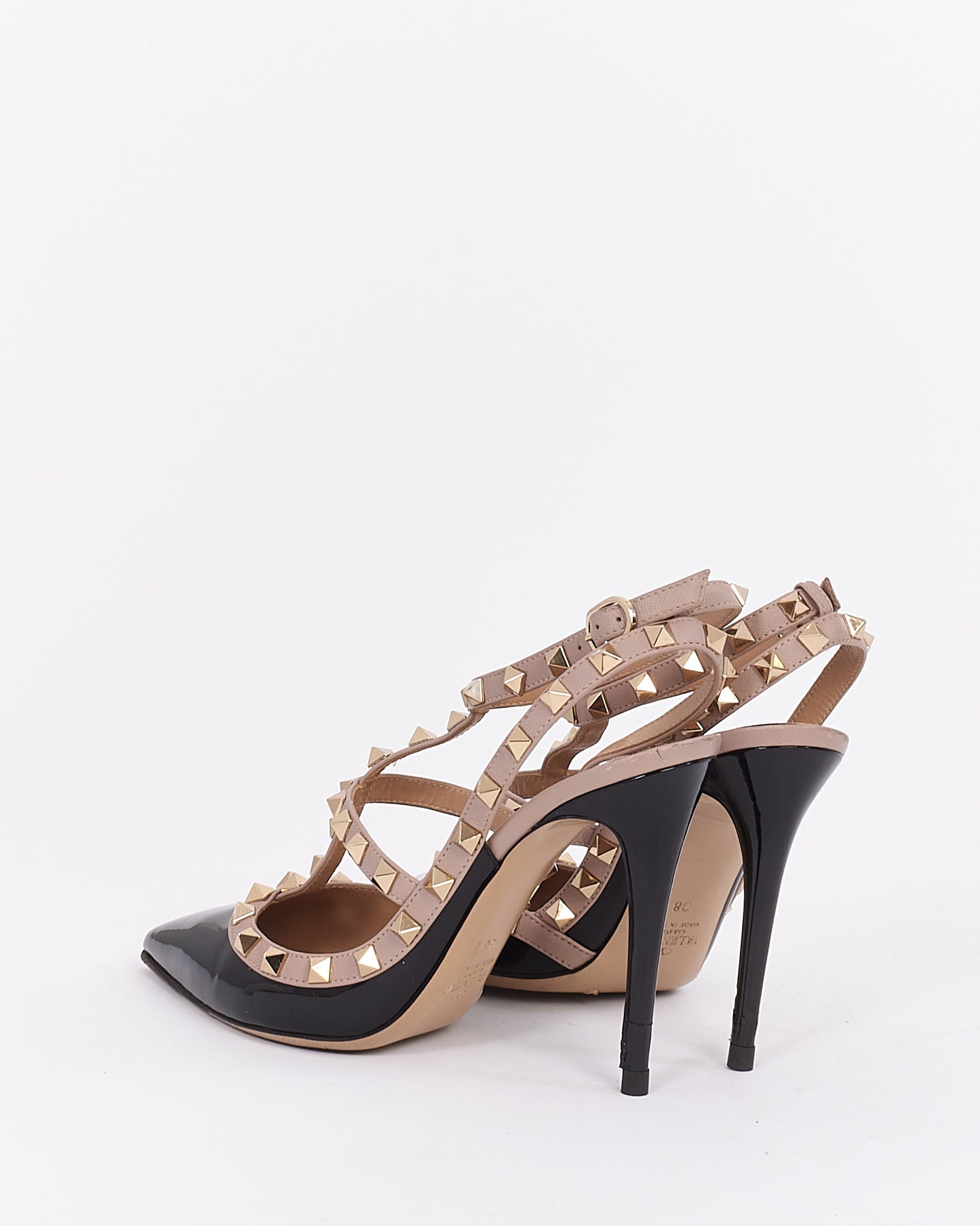 Valentino Black Patent Leather Rockstud Ankle Strap Pumps - 38