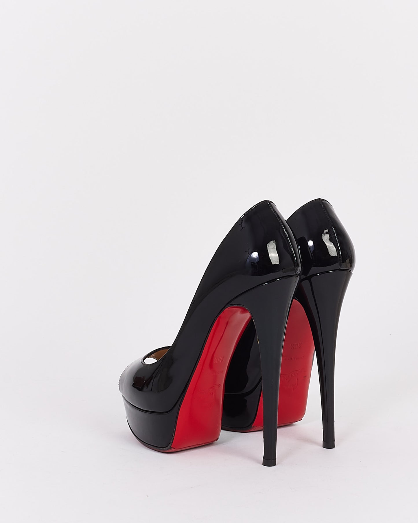 Christian Louboutin Black Patent Marlenalta Nappa Peep Toe Platform Pumps - 36.5