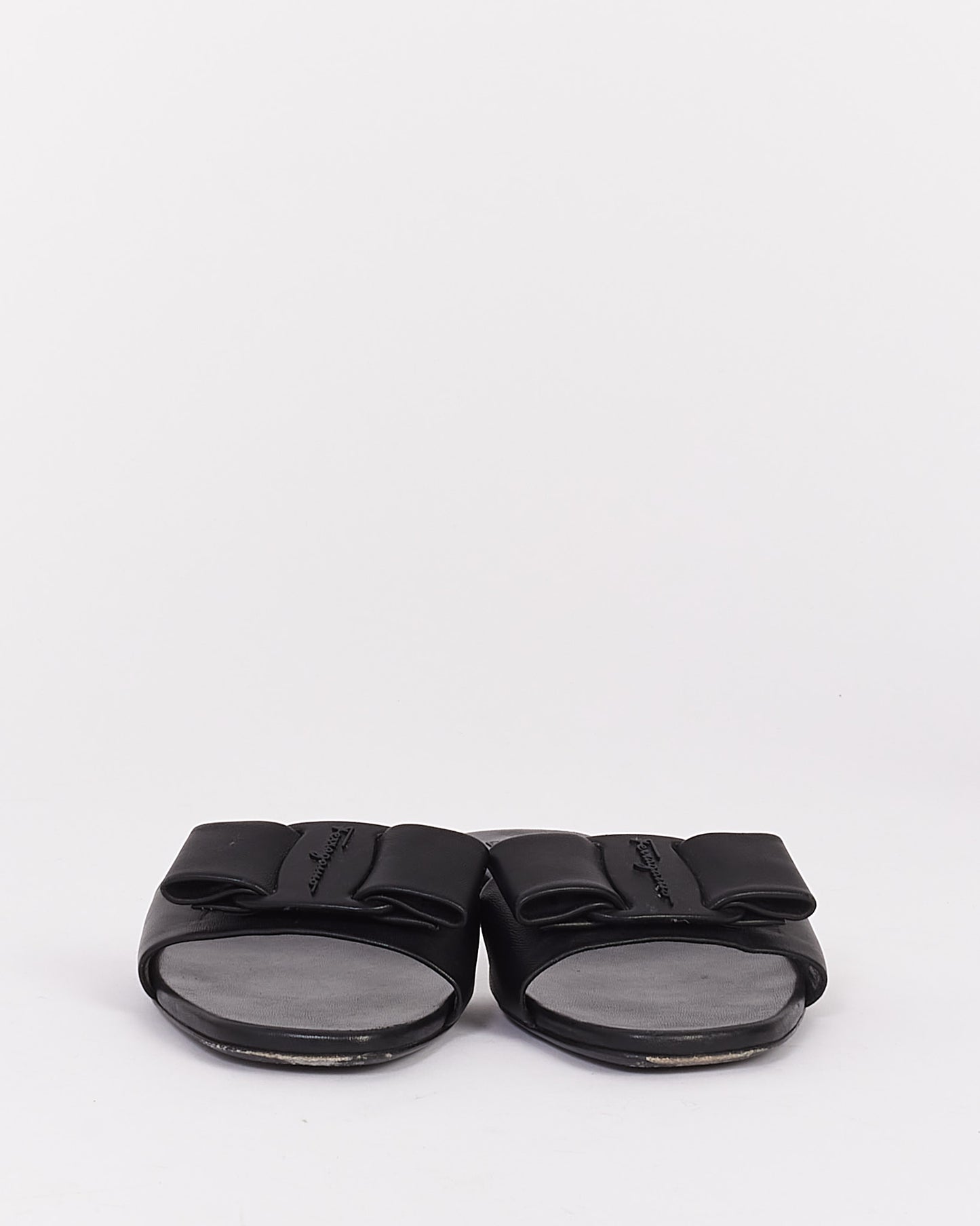 Salvatore Ferragamo Black Leather Bow Accent Slides - 7.5