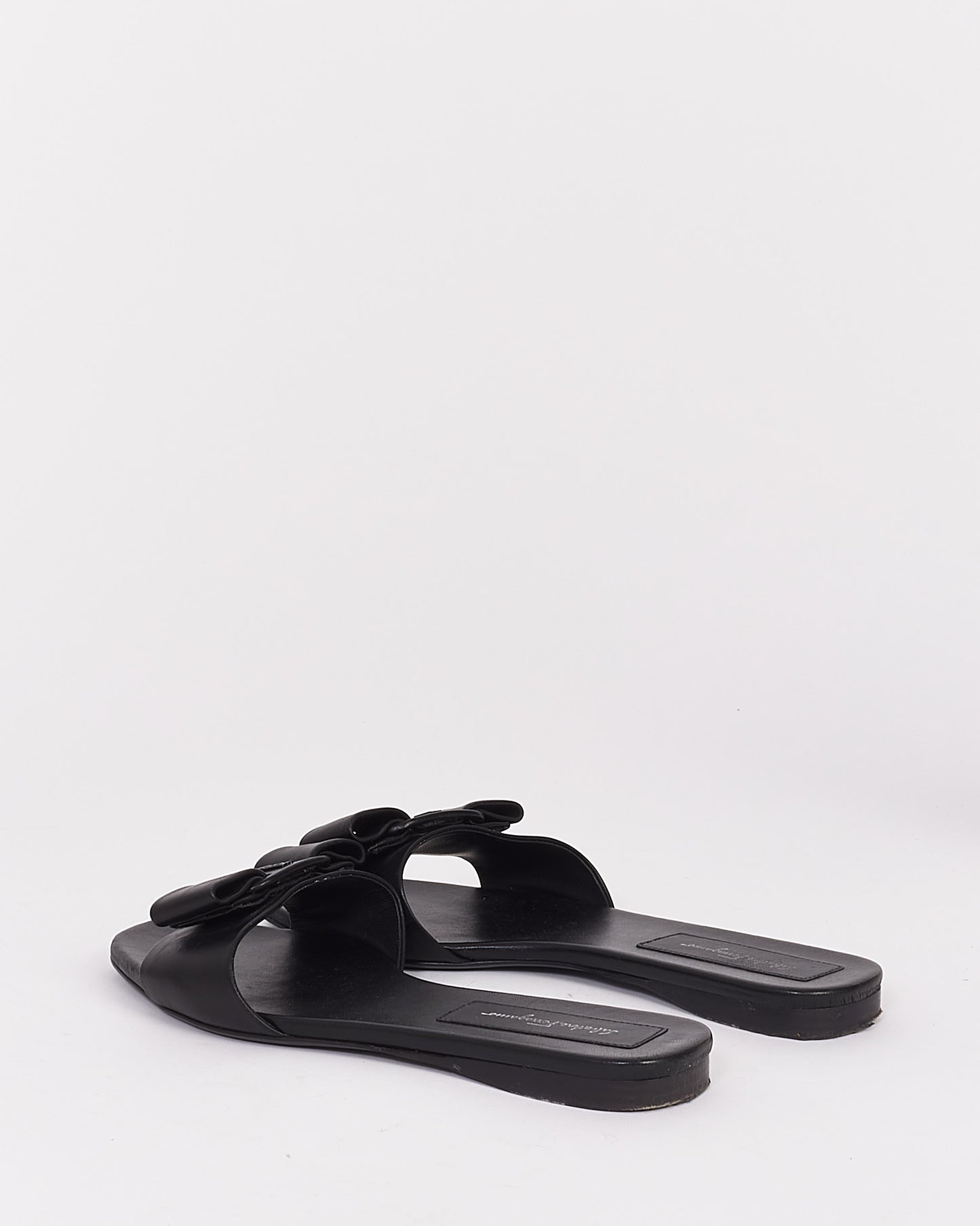 Salvatore Ferragamo Black Leather Bow Accent Slides - 7.5