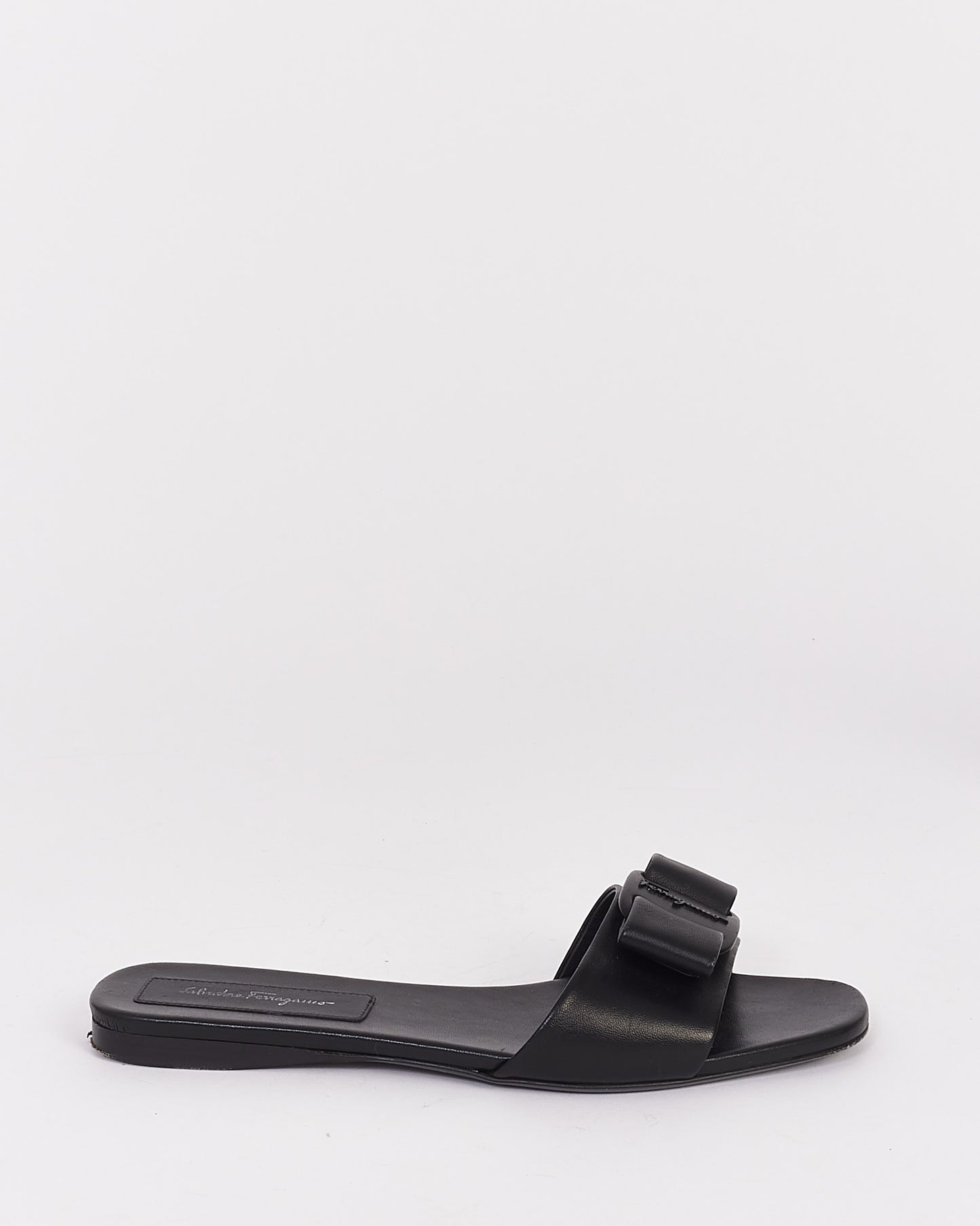 Salvatore Ferragamo Black Leather Bow Accent Slides - 7.5