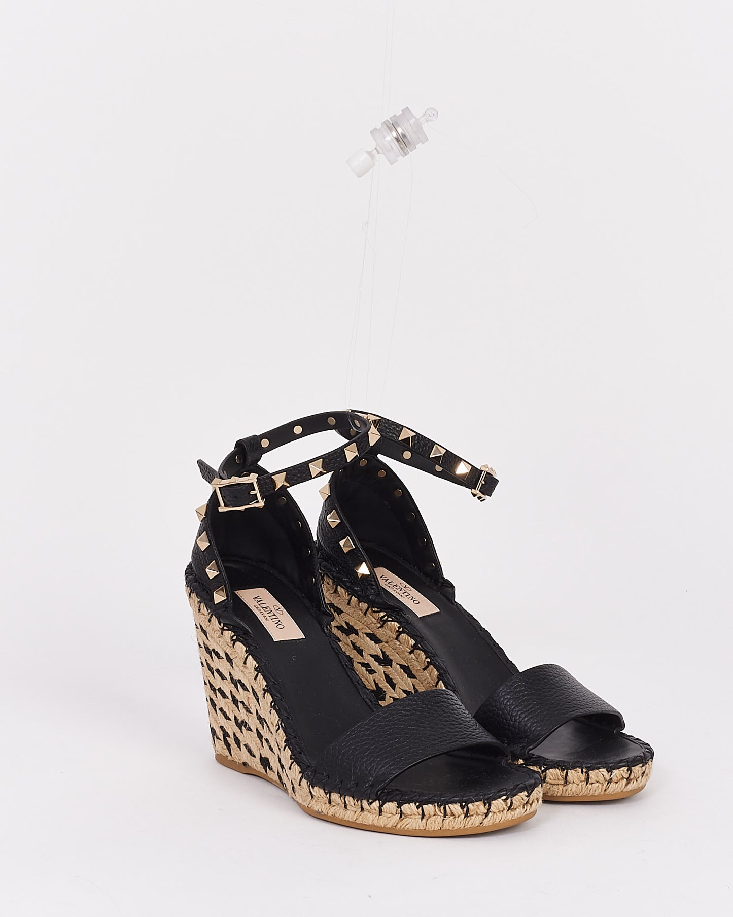 Valentino Black Rockstud Leather Espadrille Wedges - 38