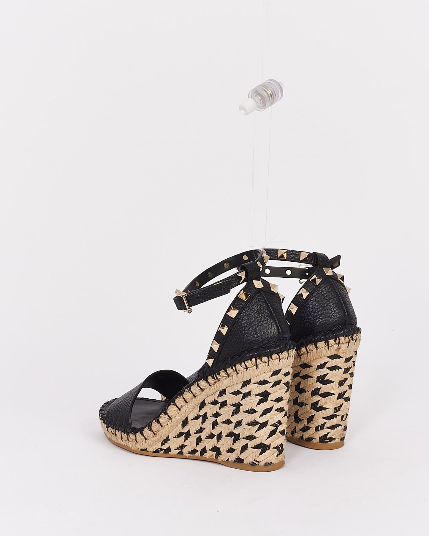 Valentino Black Rockstud Leather Espadrille Wedges - 38