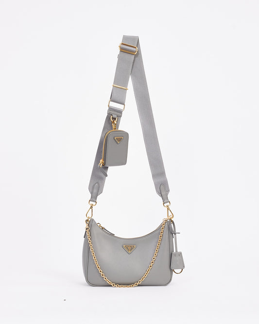 Prada Grey Leather Saffiano Lux Re-Edition 2005 Bag