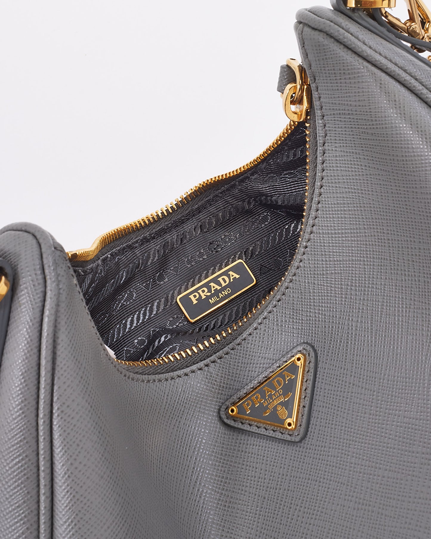 Prada Grey Leather Saffiano Lux Re-Edition 2005 Bag