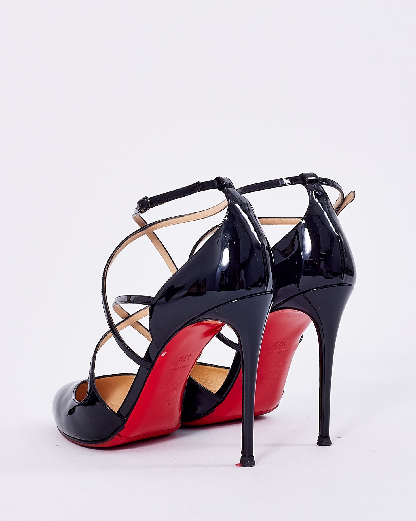 Christian Louboutin Black Patent Platform Strap Pumps - 37.5