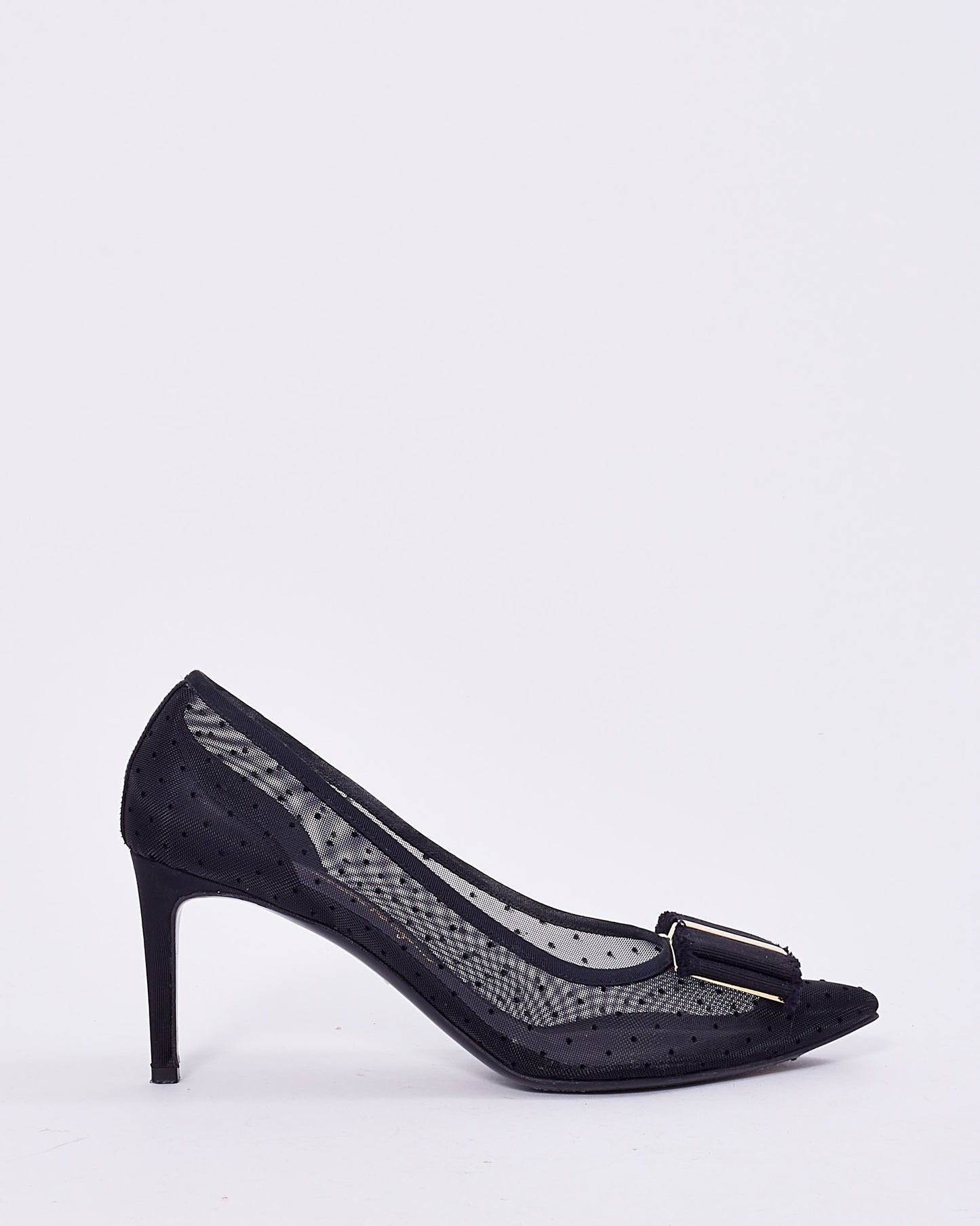 Salvatore Ferragamo Black Mesh Polka Dot Point Toe Pumps - 7