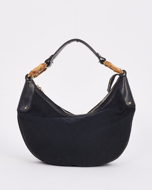 Gucci Black Canvas Guccissima Bamboo Shoulder Bag