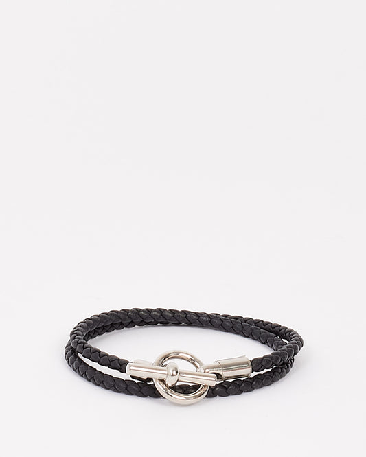 Hermès Black & Silver Leather Glenan Double Tour bracelet