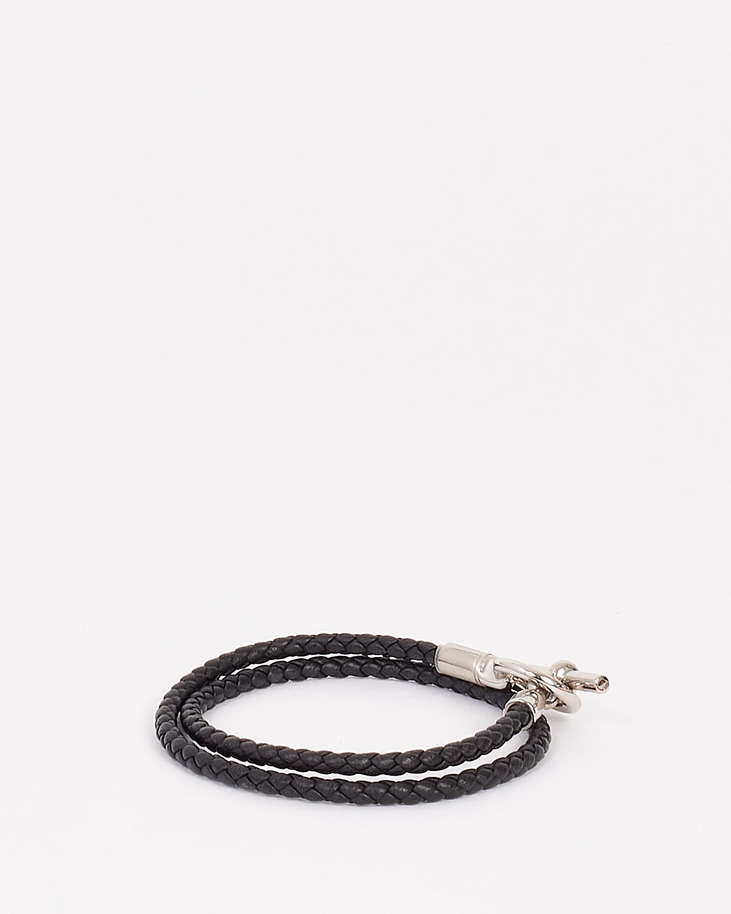 Hermès Black & Silver Leather Glenan Double Tour bracelet