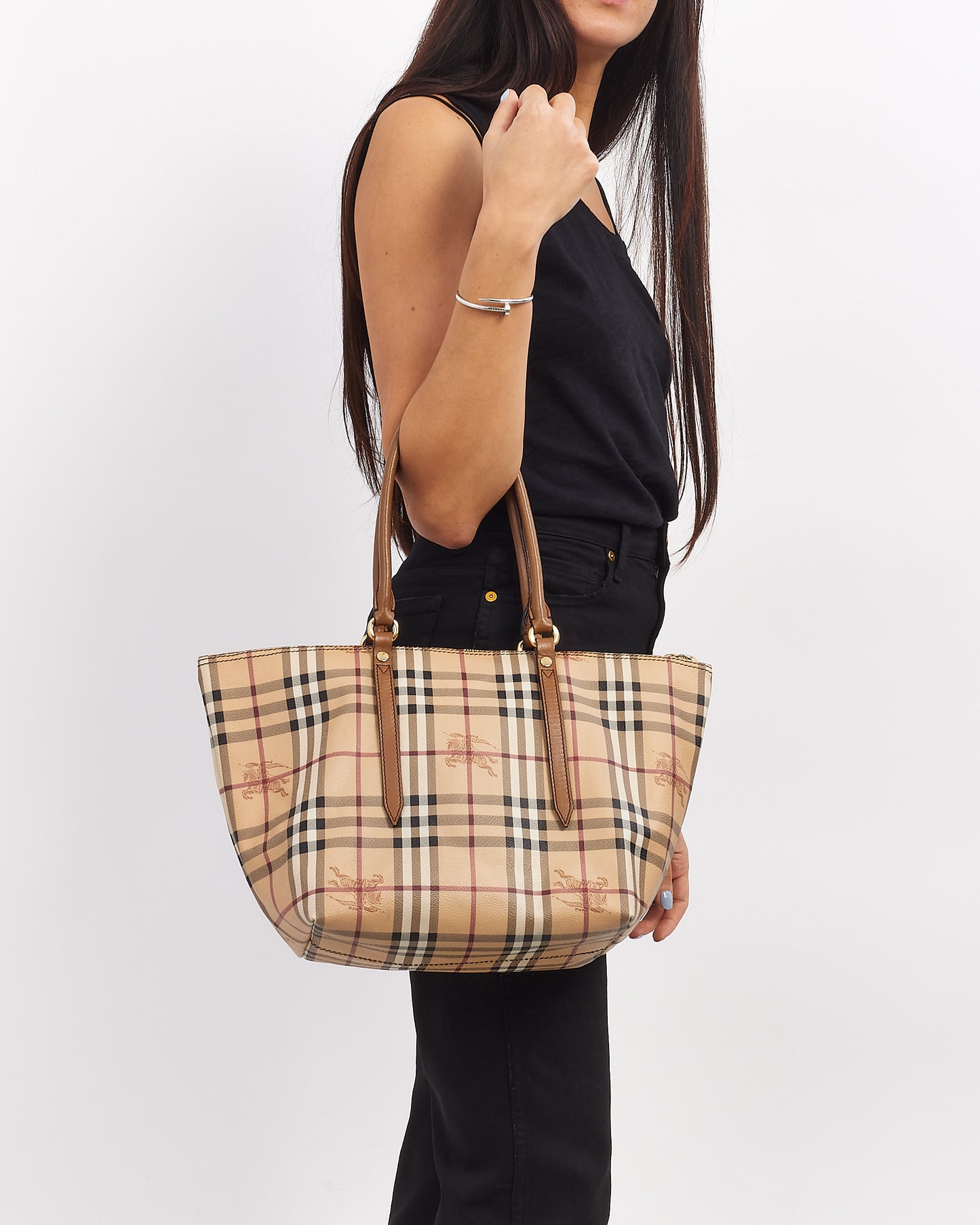 Burberry Beige Haymarket Check Salisbury Zip Tote Bag