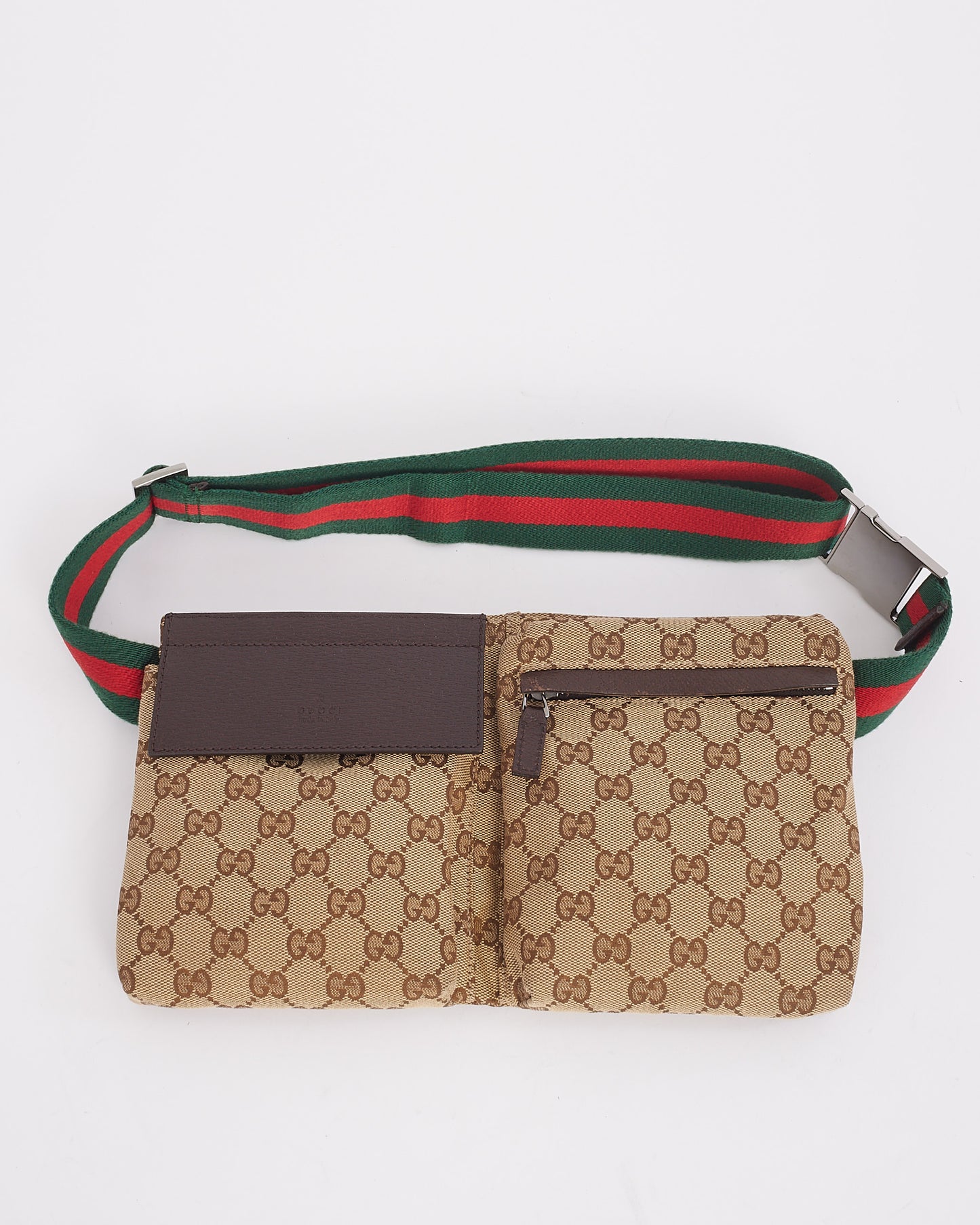 Gucci GG Monogram Canvas Double Pocket Web Belt Bag