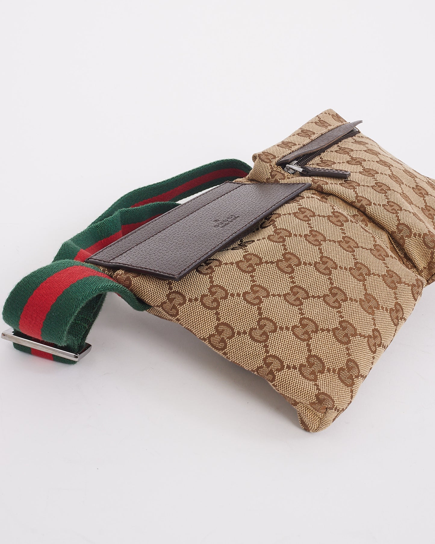 Gucci GG Monogram Canvas Double Pocket Web Belt Bag