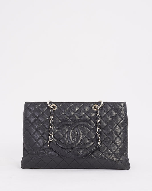 Chanel Caviar noir avec matériel argenté XL Grand Shopping Tote Bag