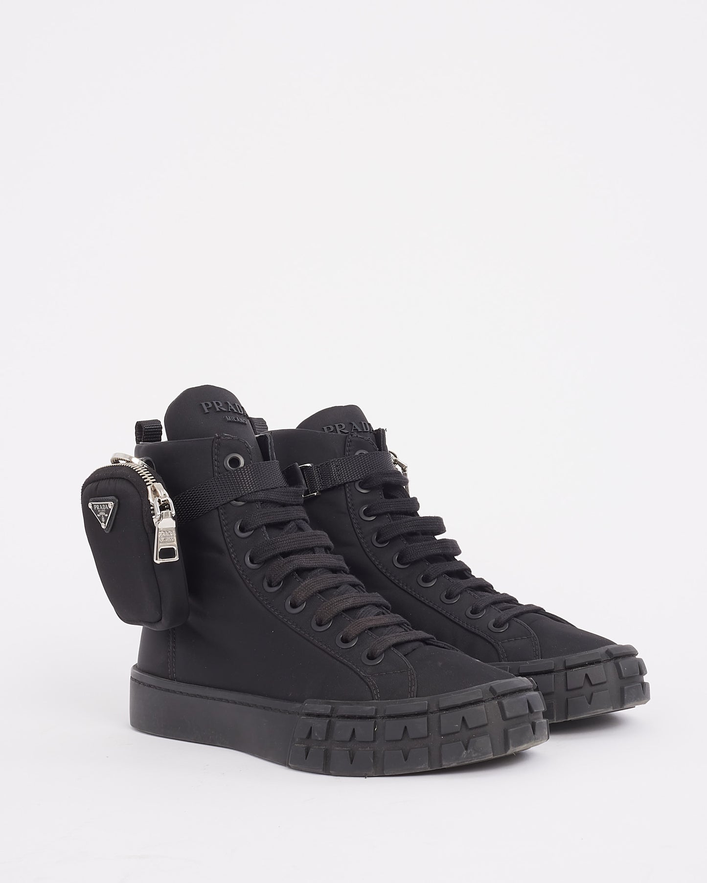 Prada Black Nylon Tessuto Cassetta Wheel High-Top Sneakers - 38.5