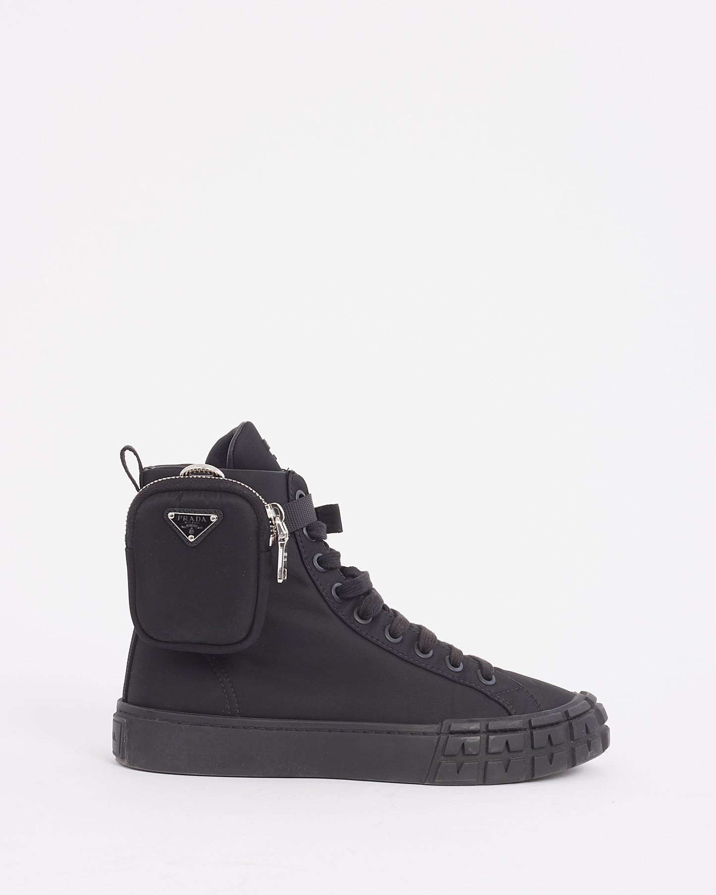 Prada Black Nylon Tessuto Cassetta Wheel High-Top Sneakers - 38.5